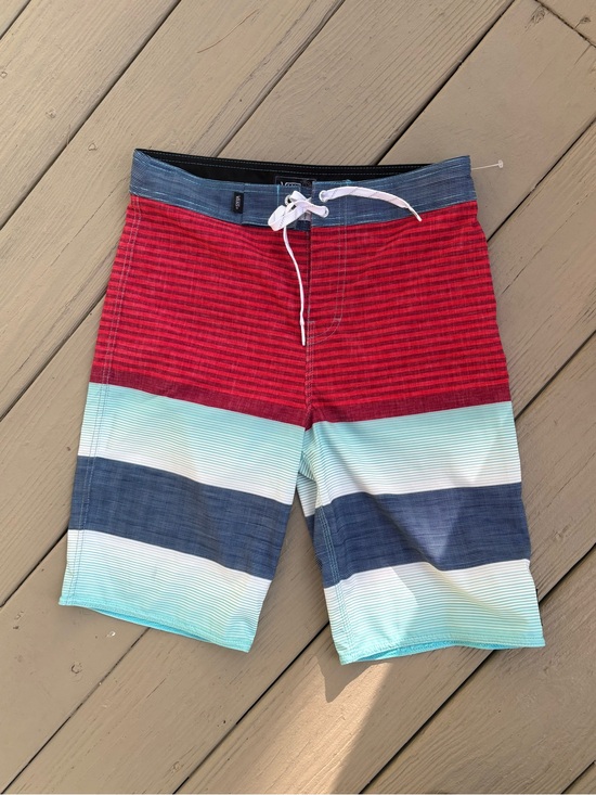 Vans Other - VANS Red, Blue & Teal Striped Swim/Board Shorts. Size: 27/14 boys XL